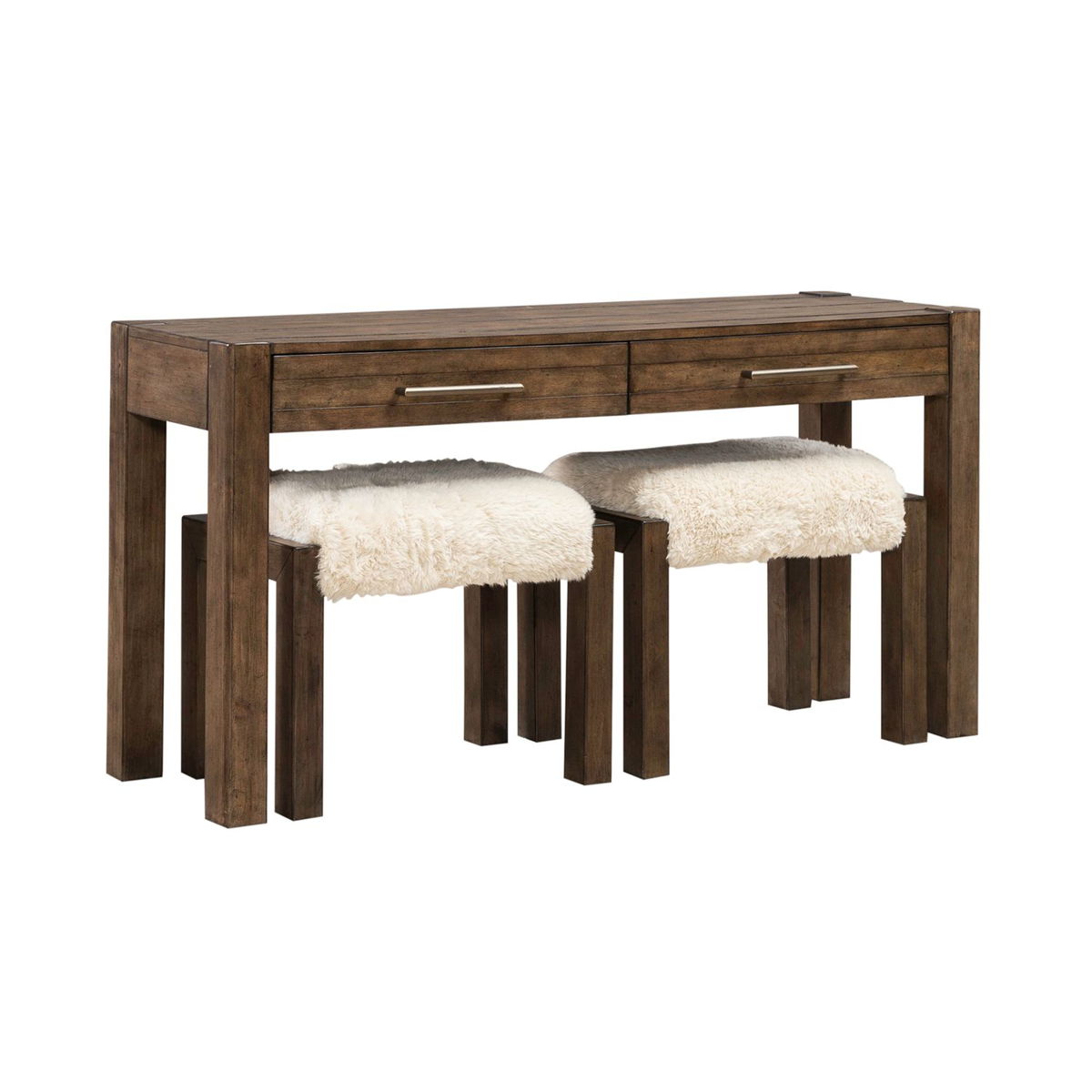 Broadmore - 3 Piece Table Set (1 Console Table 2 Console Stools) - Cobblestone Brown - Image 2
