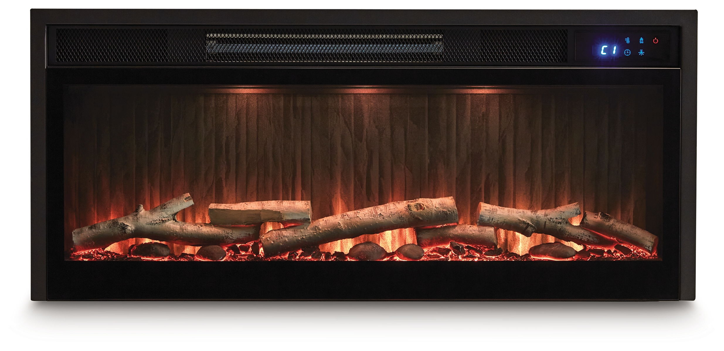 Entertainment Accessories - Fireplace Insert With Faux Birch Log Set - Black - Image 2
