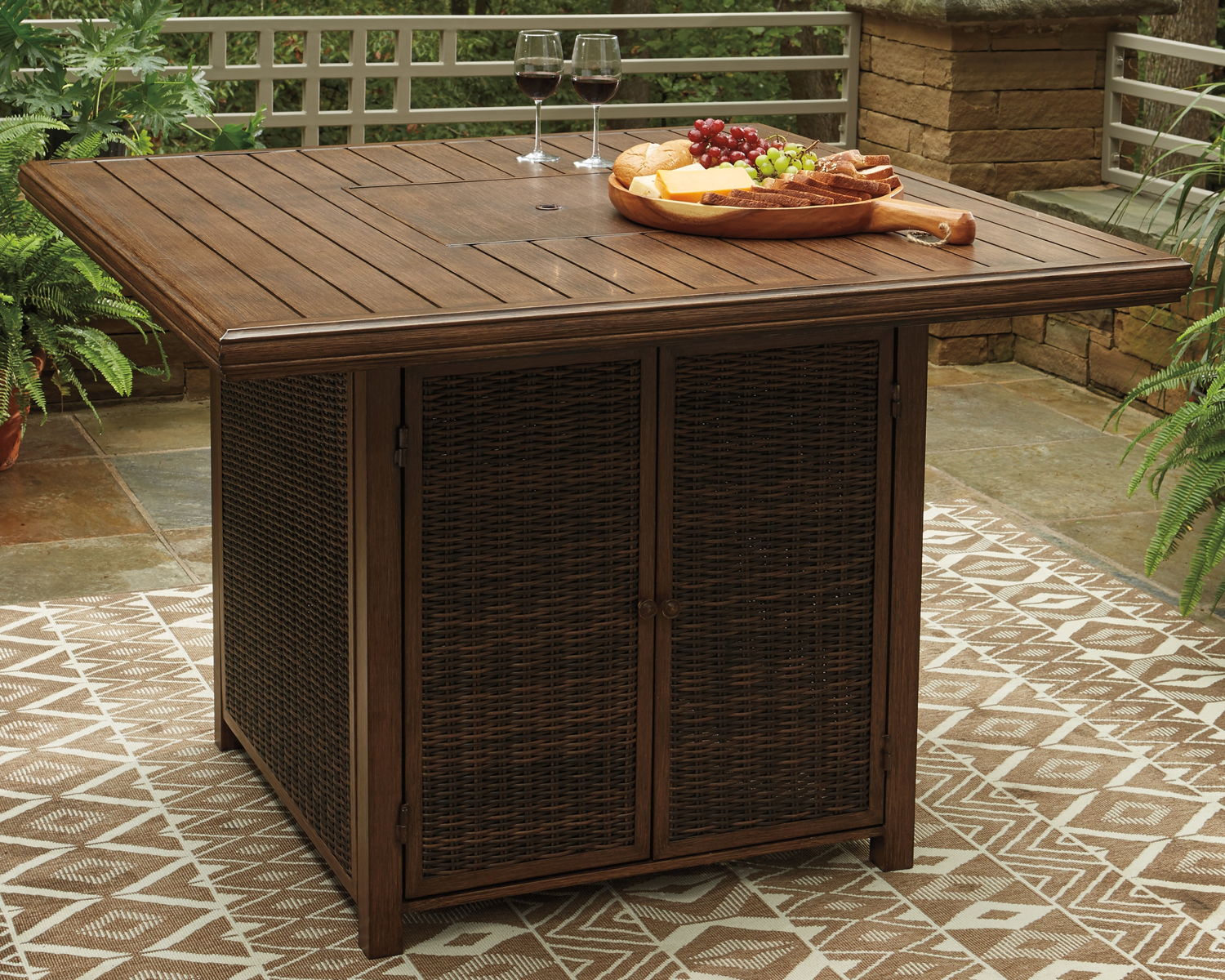 Paradise Trail - Square Bar Table w/Fire Pit - Medium Brown - Image 10