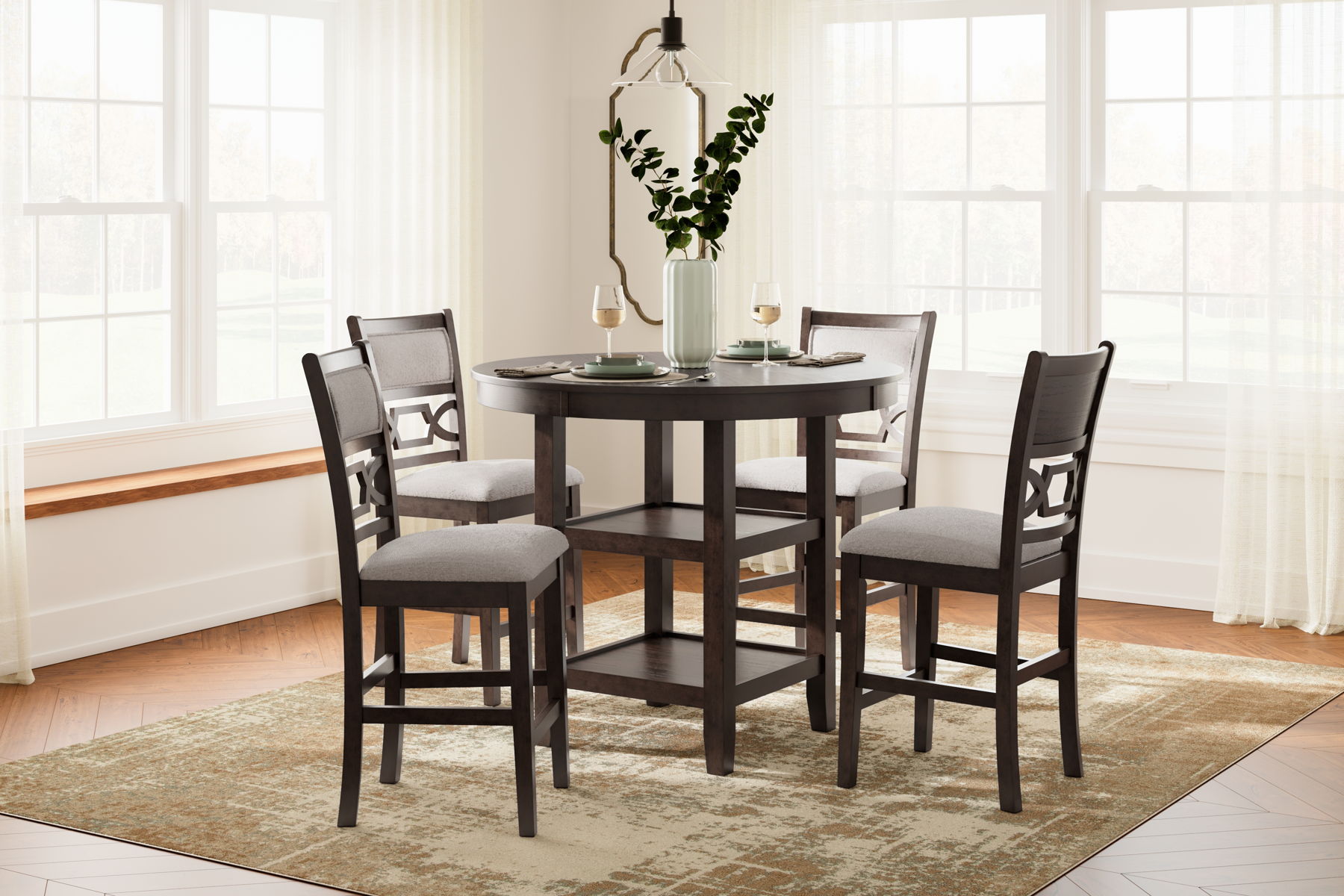 Langwest - Dining Room Counter Table Set (Set of 5) - Brown - Image 3