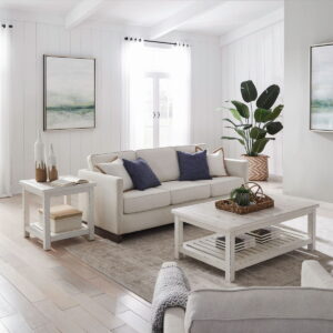 Backroads - 3 Piece Table Set (Rectangular Cocktail Table & 2 End Tables)- Weathered White & Parchment Brown