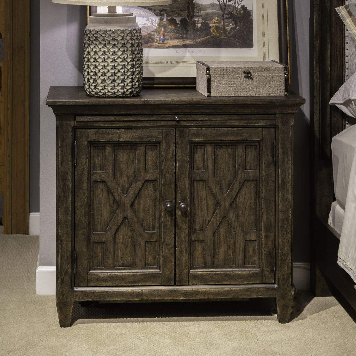 Paradise Valley - 2 Door Bedside Chest With Charging Station - Dark Brown