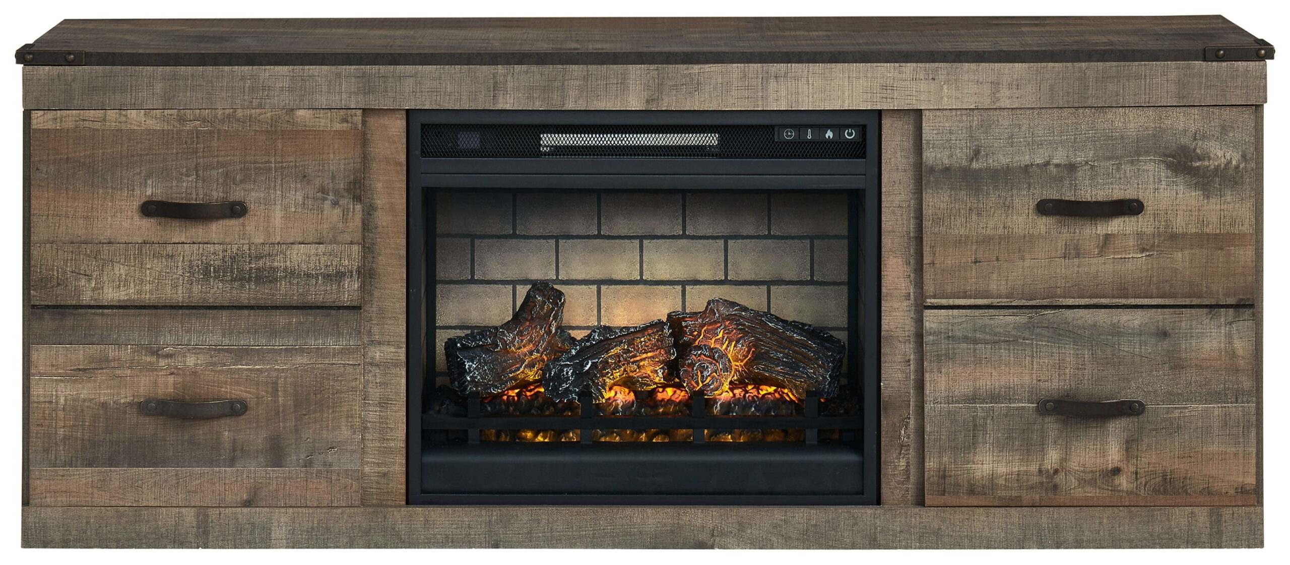 Trinell - TV Stand With Electric Fireplace - Brown - Image 2