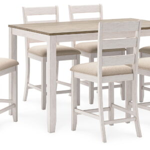 Skempton - Counter Height Dining Table and Bar Stools (Set of 7) - White / Light Brown