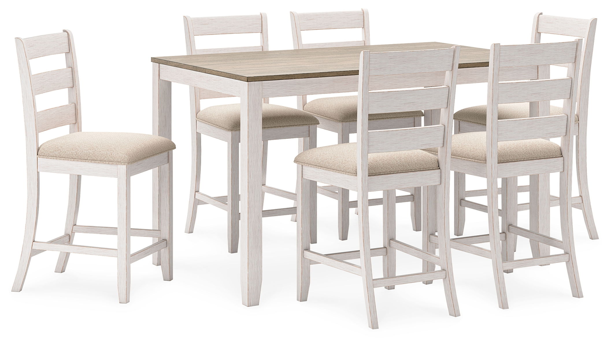 Skempton - Counter Height Dining Table and Bar Stools (Set of 7) - White / Light Brown