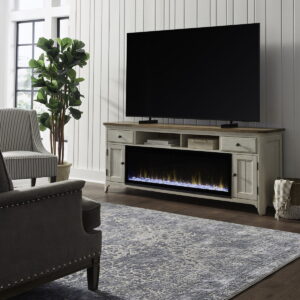 Fireplace TV Consoles - 79" Console With Fire - Medium Brown