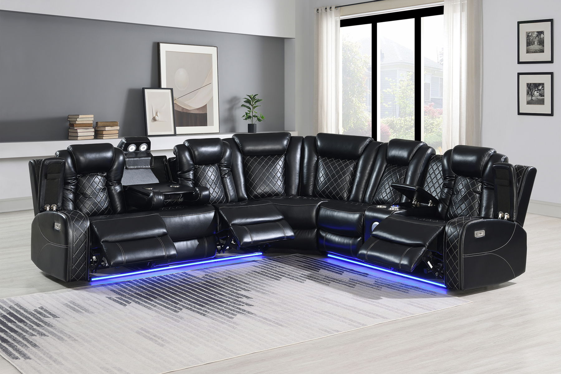 Orion II - LAF Sofa With Power Headrest & Footrest - Black - Image 10