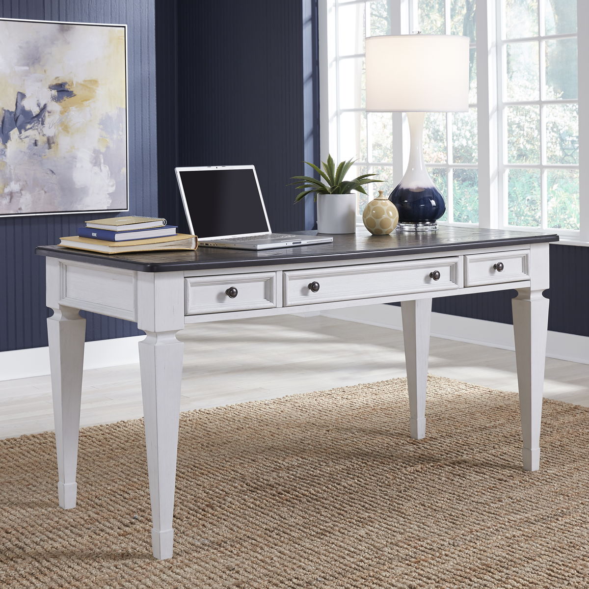 Allyson Park - Writing Desk - Wirebrushed White / Charcoal