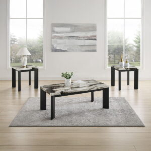 Strata - Faux Marble 3 Piece Occasional Set (1 Coffee & 2 End Tables) - Black / White