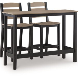 Shoreline Beach - Outdoor Counter Table And 2 Barstools (Set of 3) - Black / Beige