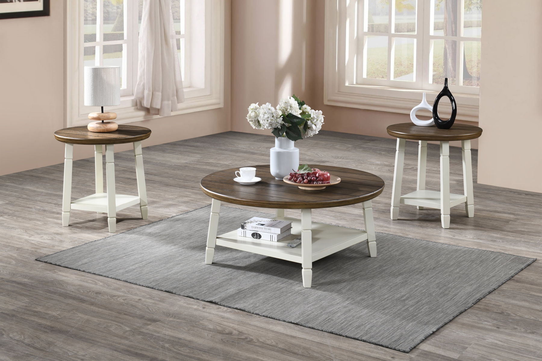 Flaherty - 3 Piece Occasional Set (1 Coffee & 2 End Tables) - Brown / White - Image 5