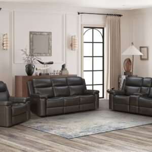 Leon - Power Console Loveseat Recliner With Power Headrest, Power Lumbar, Heat And Massage - Smokey Gray