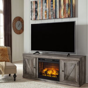 Wynnlow - TV Stand With Faux Firebrick Fireplace Insert - Gray