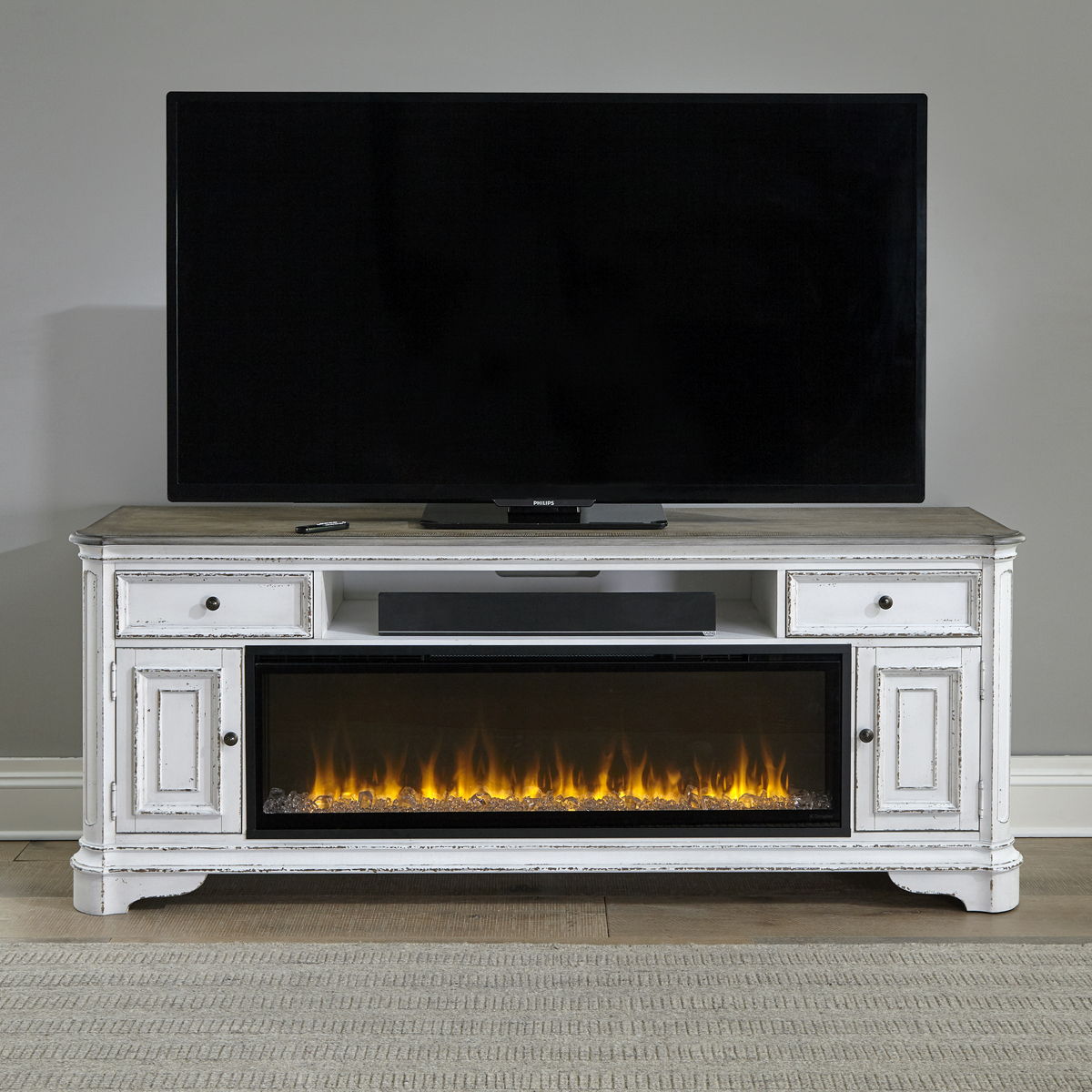 Magnolia Manor - 82" Console With Fire - White