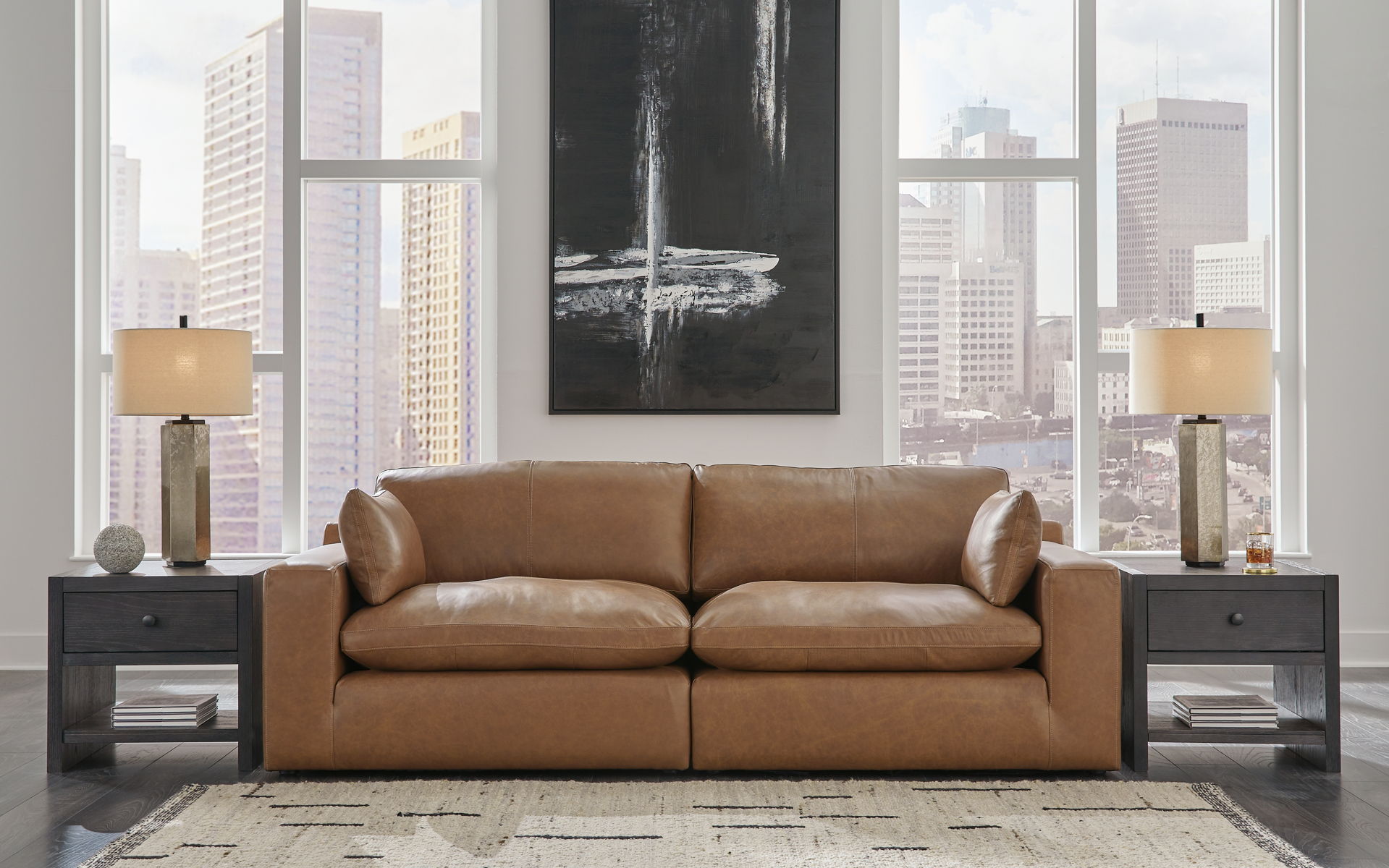 Emilia - 3 Pc. - 2-Piece Sectional Loveseat, Ottoman - Caramel - Image 4