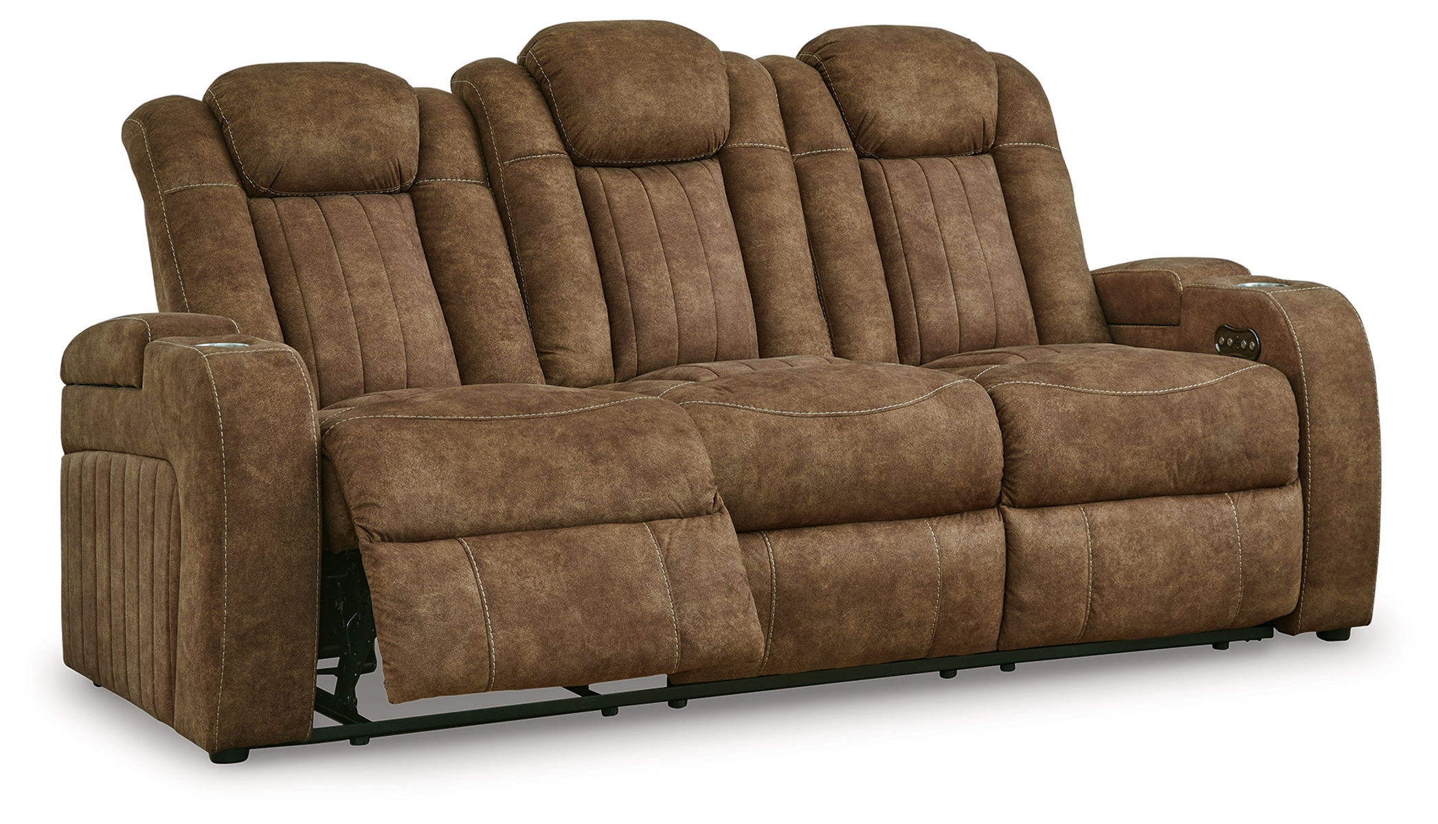 Wolfridge - 2 Pc. - Power Reclining Sofa, Power Reclining Loveseat With Console - Brindle - Image 5