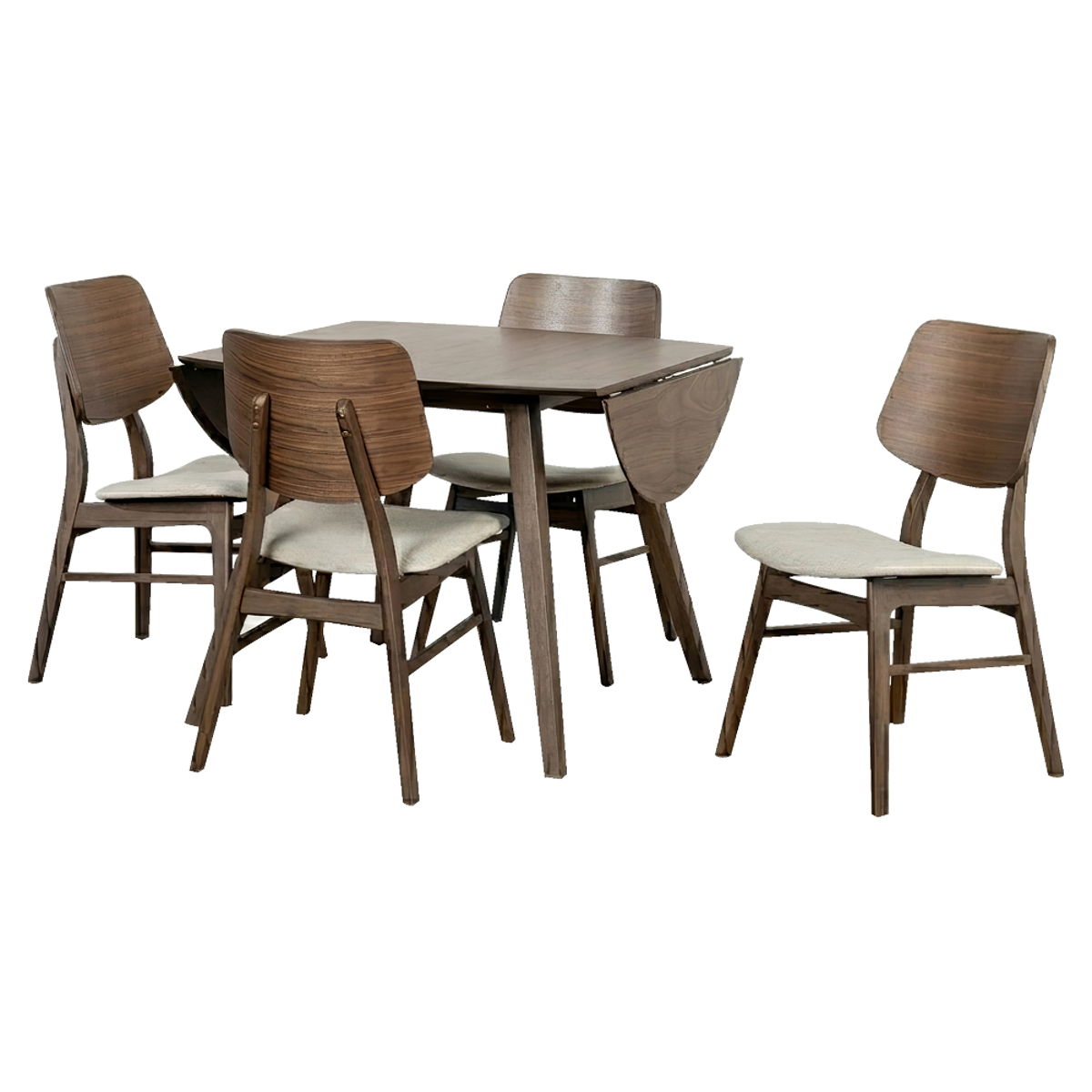 Oscar - Drop Leaf Dining Table With 4 Chairs - Walnut / Natural Cush