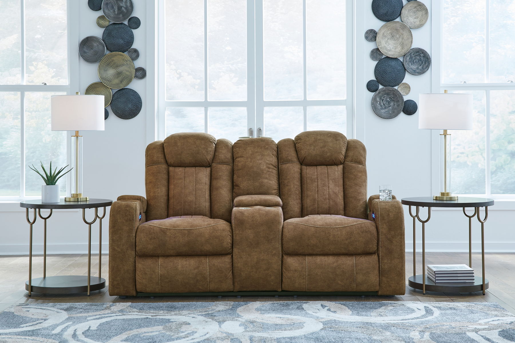 Wolfridge - 2 Pc. - Power Reclining Sofa, Power Reclining Loveseat With Console - Brindle - Image 10