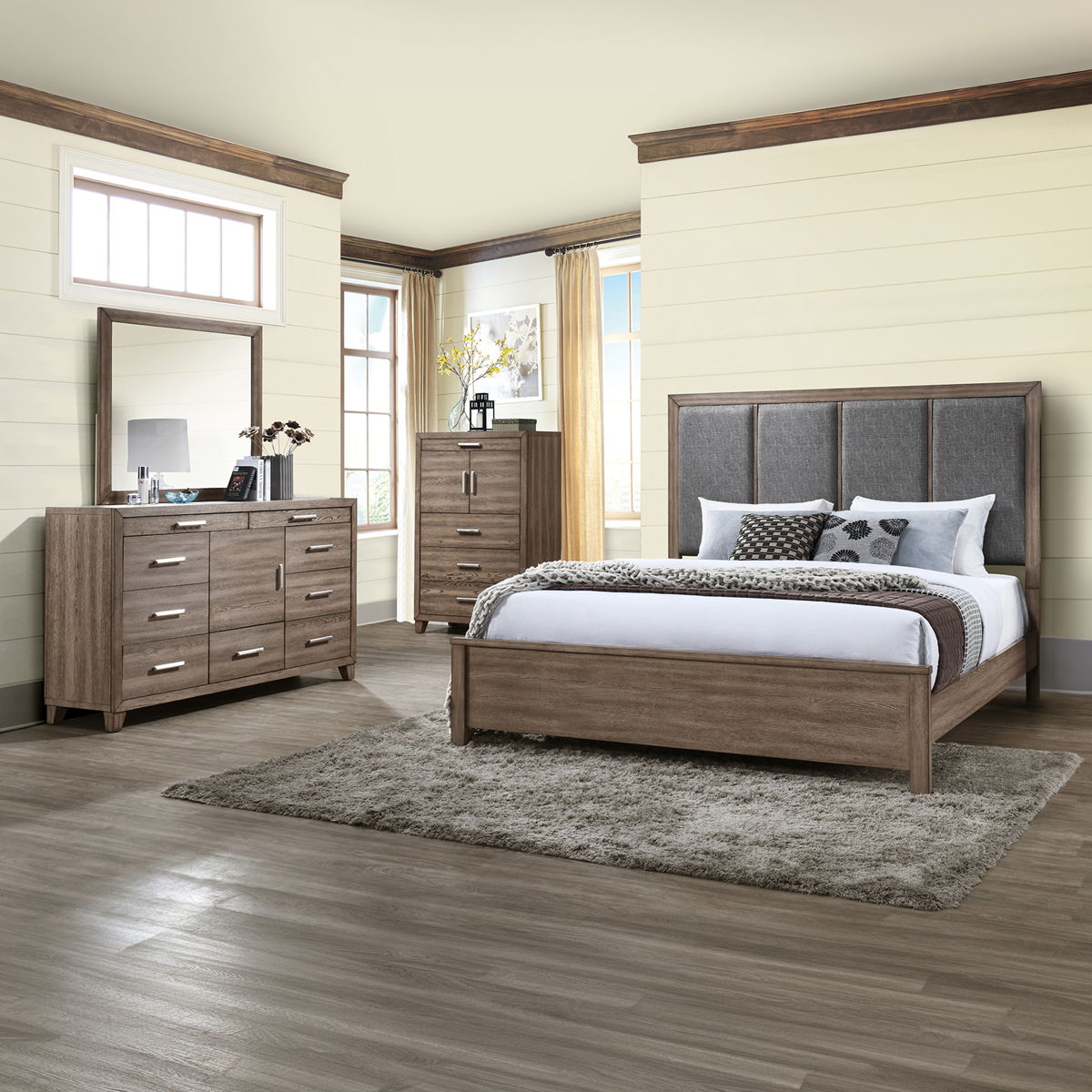 Harrisburg - 6/6 Eastern King 4 Piece Bedroom Set (Bed, Dresser, Mirror, Chest) - Dark Gray - Image 2