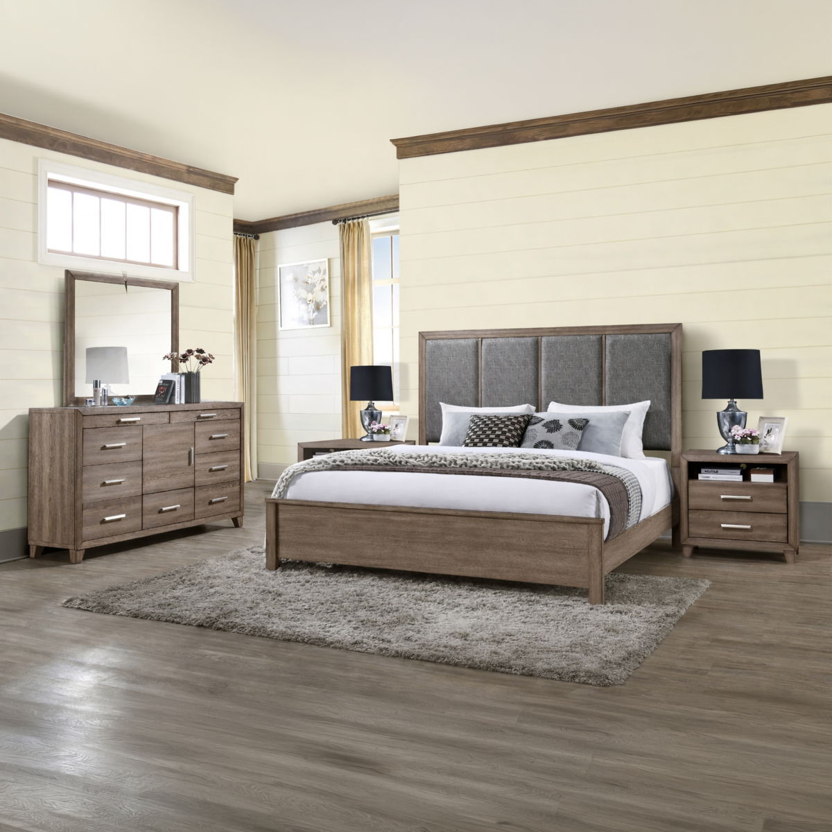 Harrisburg - 6/6 Eastern King 5 Piece Bedroom Set (Bed, Dresser, Mirror, 2 Nightstands) - Dark Gray - Image 2