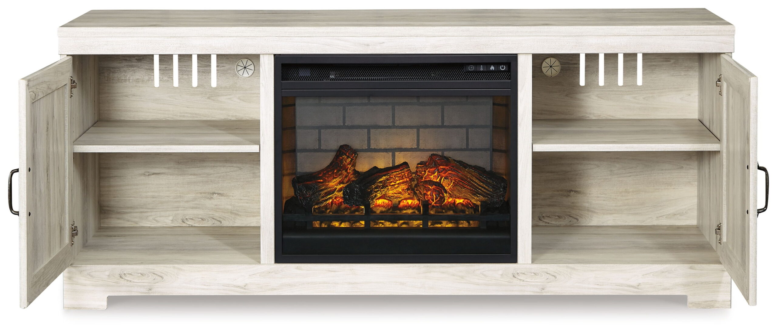 Bellaby - 63" TV Stand With Faux Firebrick Fireplace Insert - Whitewash - Image 6