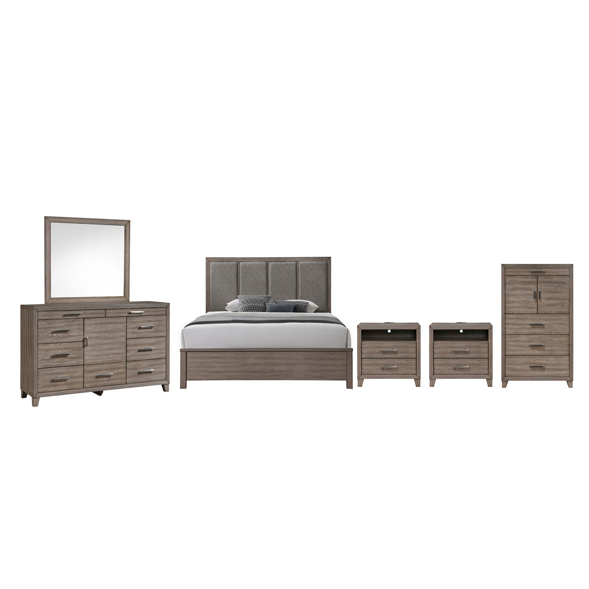 Harrisburg - 6/6 Eastern King 6 Piece Bedroom Set (Bed, Dresser, Mirror, Chest, 2 Nightstands) - Dark Gray