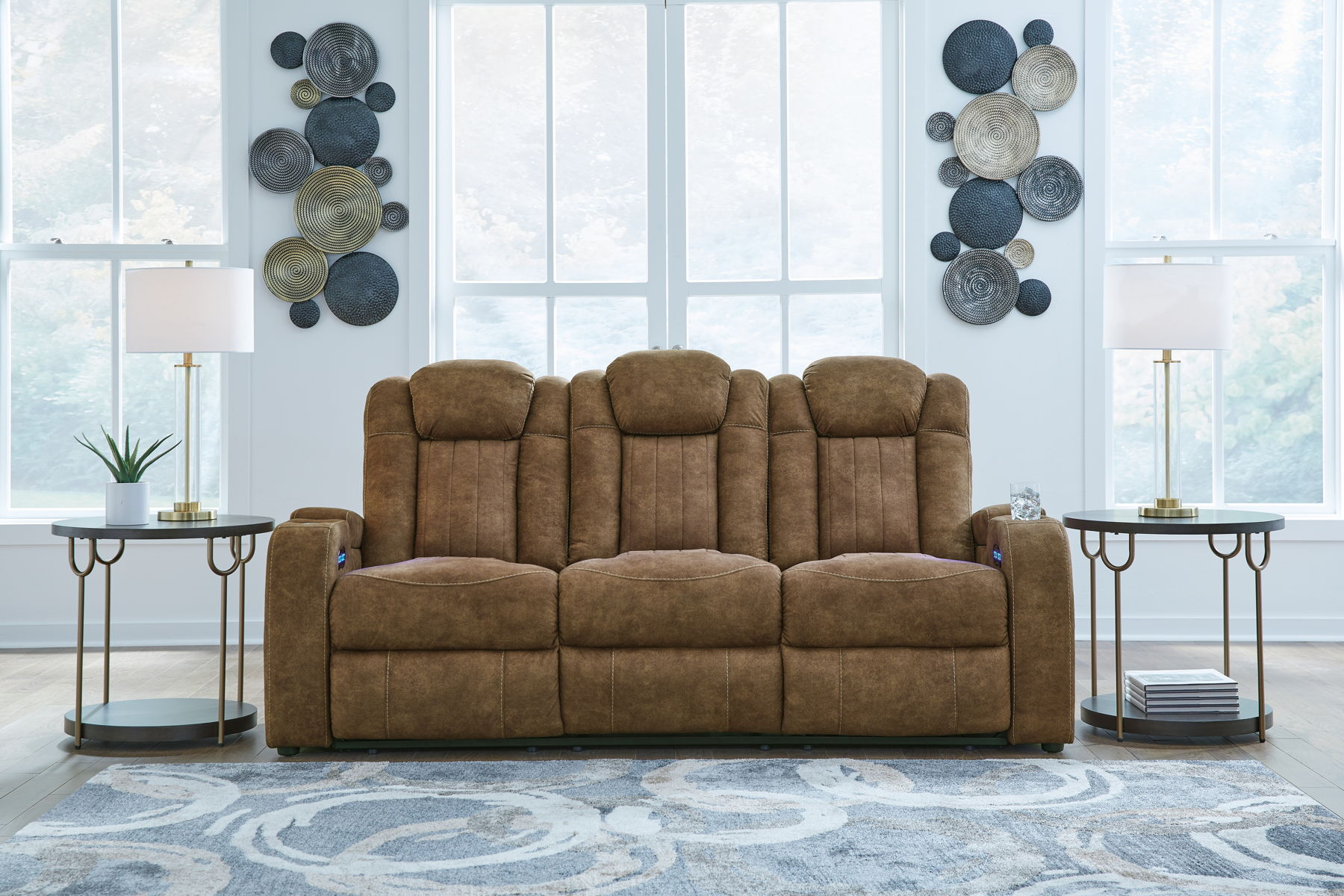 Wolfridge - 2 Pc. - Power Reclining Sofa, Power Reclining Loveseat With Console - Brindle - Image 8