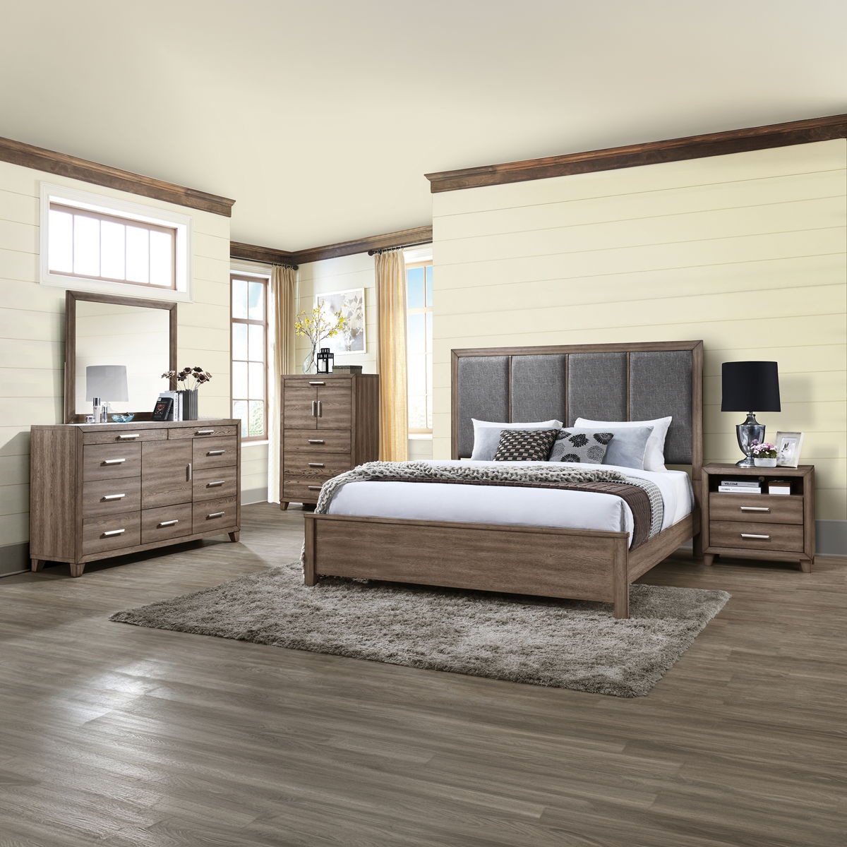 Harrisburg - 6/6 Eastern King 5 Piece Bedroom Set (Bed, Dresser, Mirror, Chest, Nightstand) - Dark Gray - Image 2