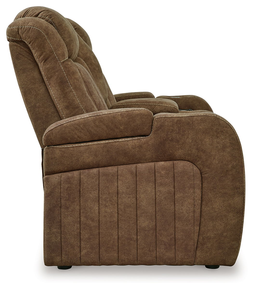 Wolfridge - 2 Pc. - Power Reclining Sofa, Power Reclining Loveseat With Console - Brindle - Image 9