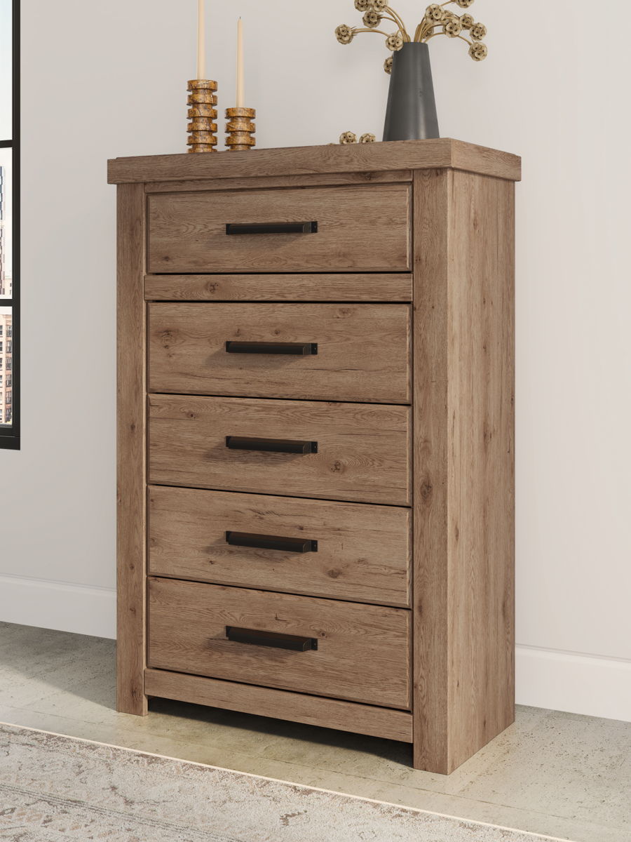 Oliandon - Five Drawer Chest - Light Brown - Image 3