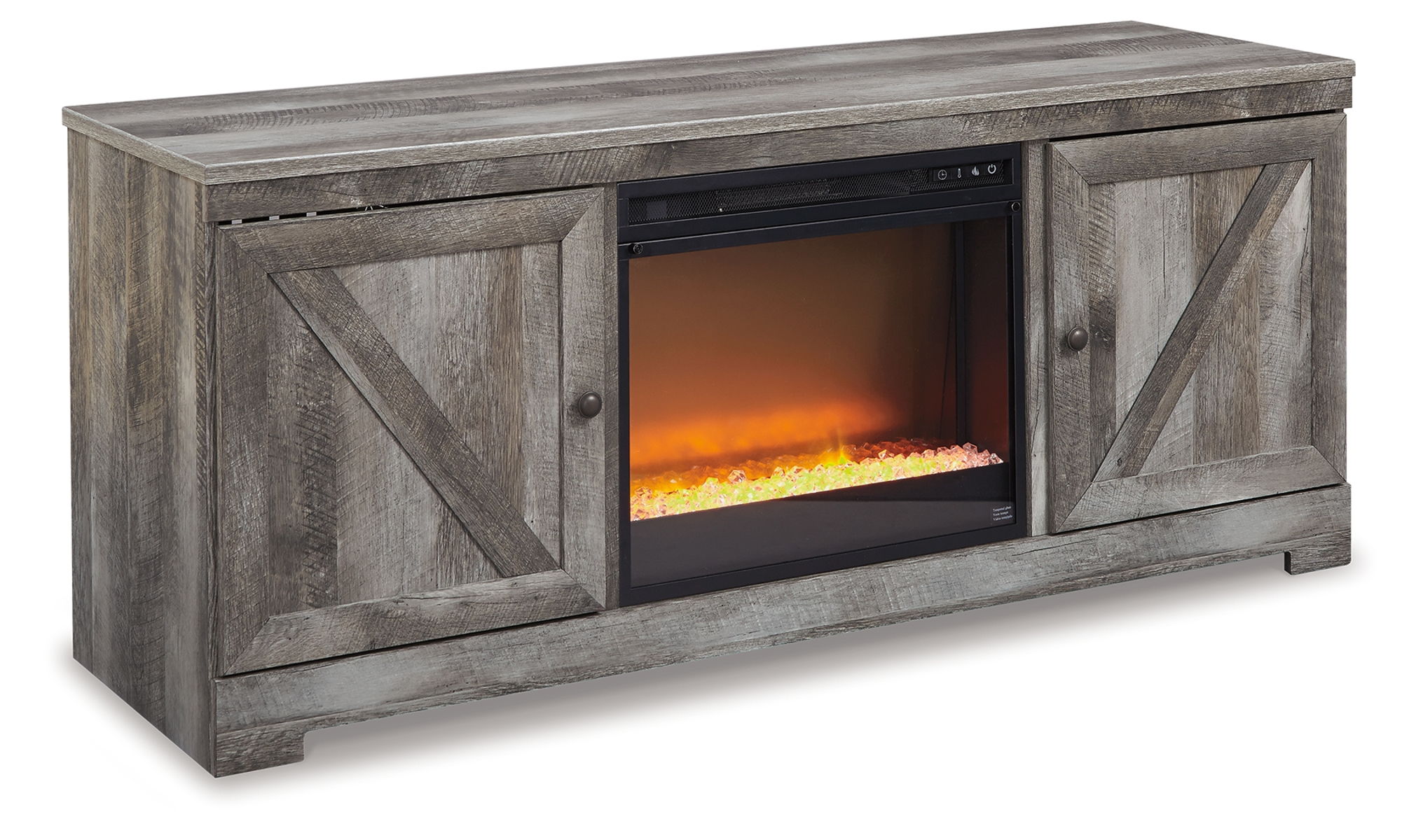 Wynnlow - Entertainment Center - TV Stand With Glass/Stone Fireplace Insert - Gray - Image 5