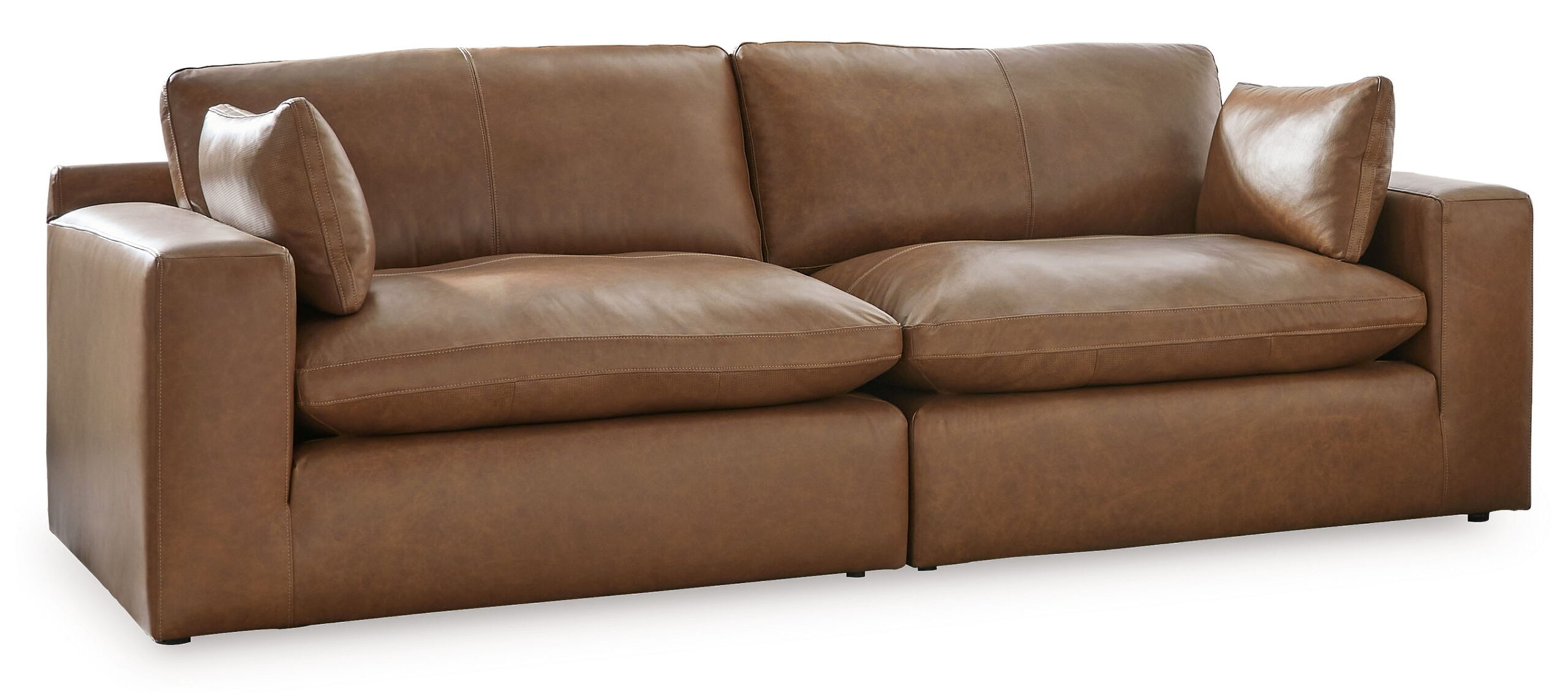 Emilia - 3 Pc. - 2-Piece Sectional Loveseat, Ottoman - Caramel - Image 2