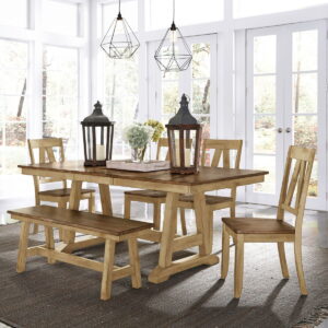 Lindsey Farm - 6 Piece Trestle Table Set - Natural & Brown