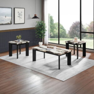 Strata - Faux Marble 3 Piece Occasional Set (1 Coffee & 2 End Tables) - Black / White