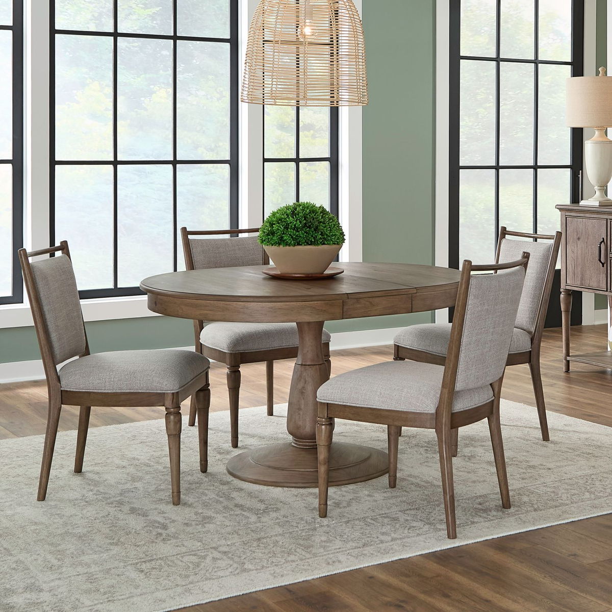 Hickory Grove - Opt 5 Piece Pedestal Table Set - Heirloom Brown