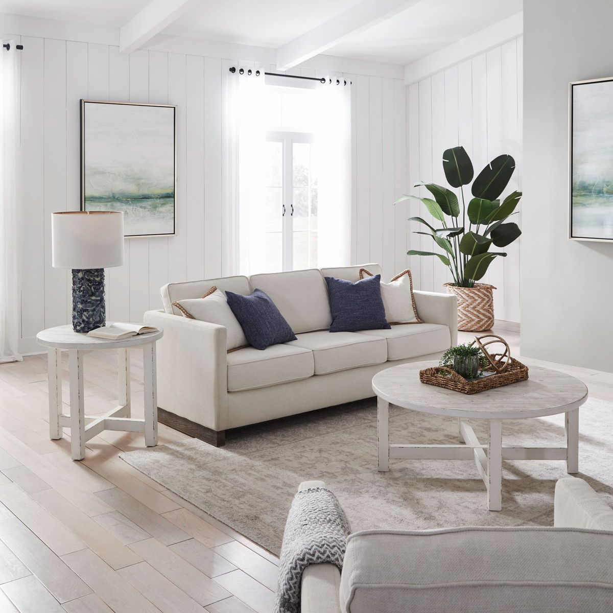 Backroads - 3 Piece Table Set (Round Cocktail Table & 2 Round End Tables) - Weathered White